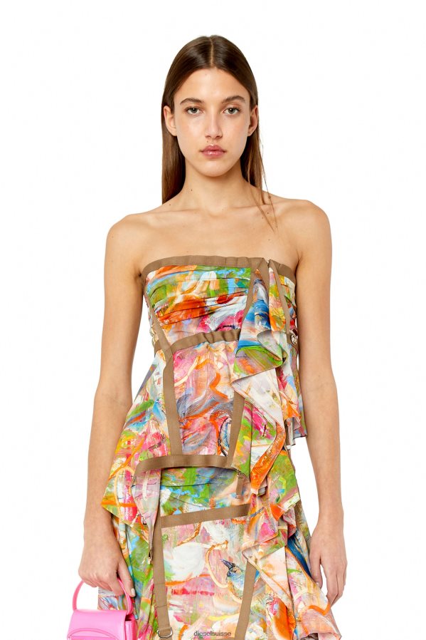 ch Diesel femmes impression t-antur marron/rouge 0R48H8917 vêtements