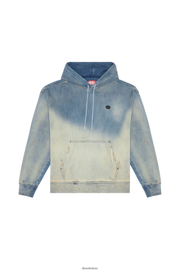 ch Diesel Hommes d-um-rib d-um-rib sweat à capuche en denim bleu clair 0R48H8167 vêtements