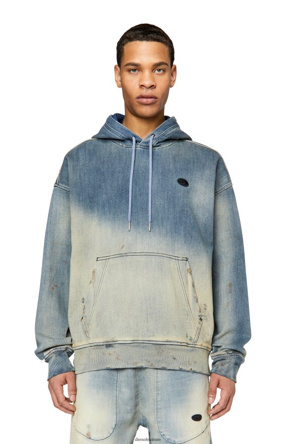 ch Diesel Hommes d-um-rib d-um-rib sweat à capuche en denim bleu clair 0R48H8167 vêtements