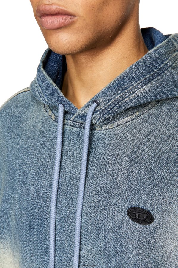 ch Diesel Hommes d-um-rib d-um-rib sweat à capuche en denim bleu clair 0R48H8167 vêtements