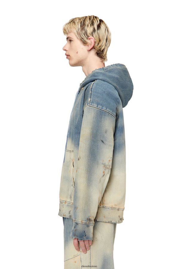 ch Diesel Hommes d-um-rib d-um-rib sweat à capuche en denim bleu clair 0R48H8167 vêtements