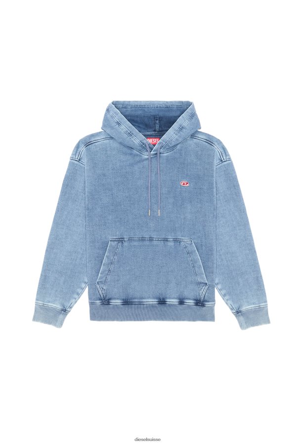ch Diesel Hommes sweat à capuche en denim d-um-rib bleu clair 0R48H8150 vêtements