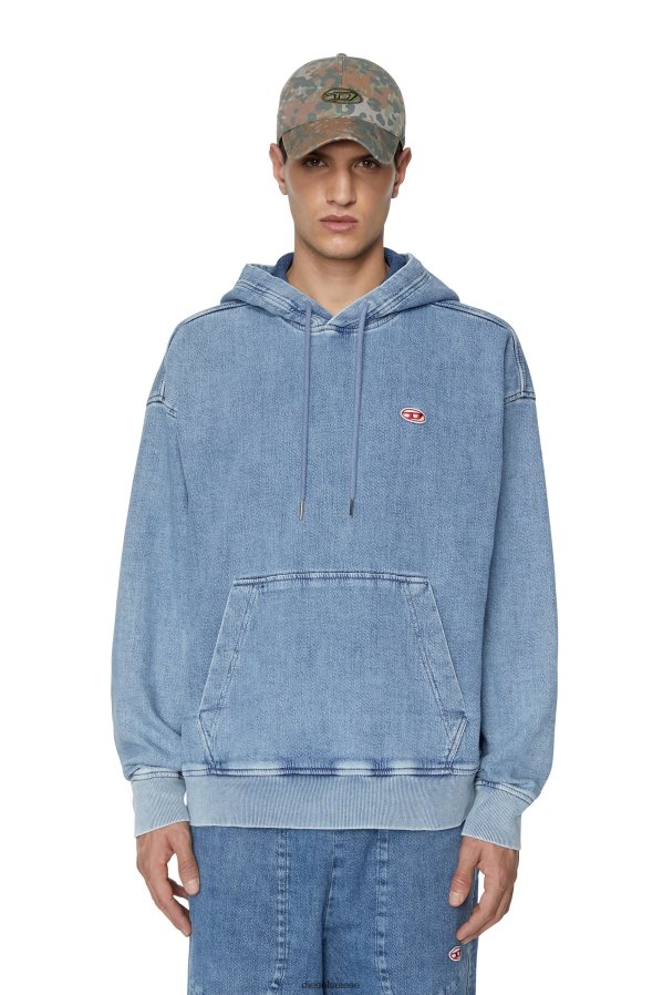 ch Diesel Hommes sweat à capuche en denim d-um-rib bleu clair 0R48H8150 vêtements