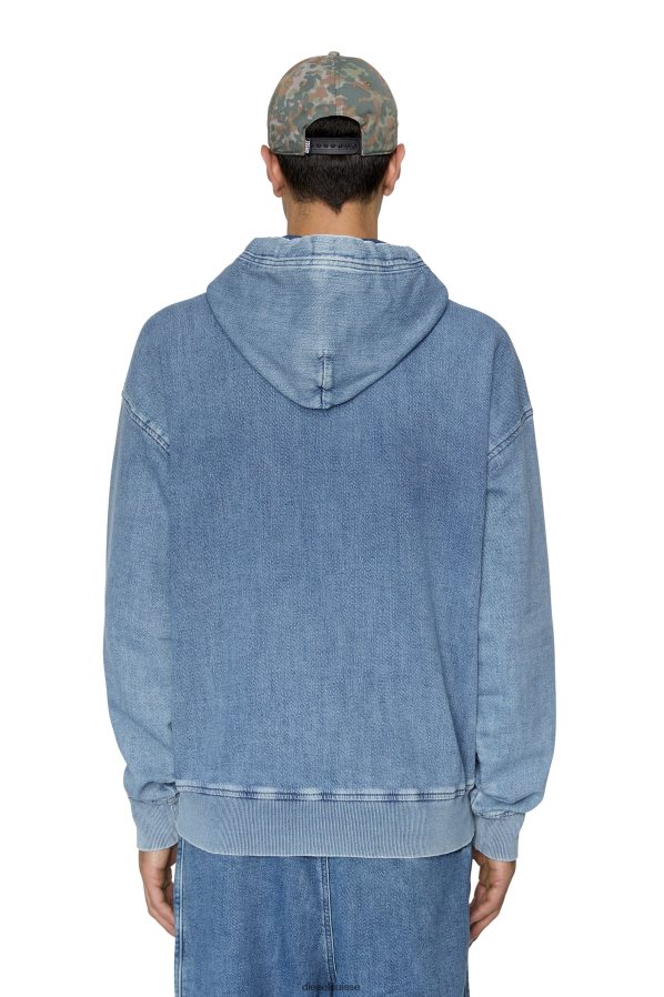ch Diesel Hommes sweat à capuche en denim d-um-rib bleu clair 0R48H8150 vêtements