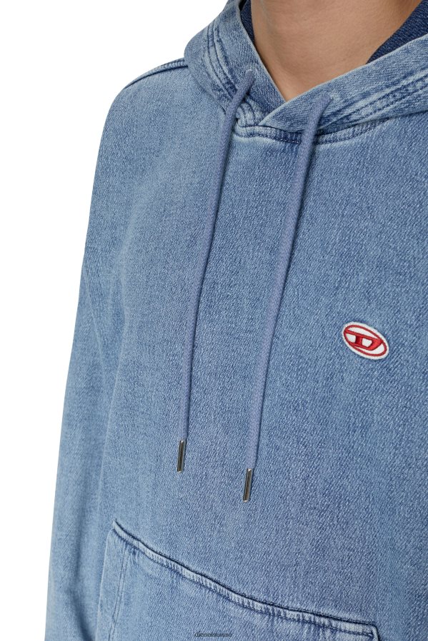 ch Diesel Hommes sweat à capuche en denim d-um-rib bleu clair 0R48H8150 vêtements