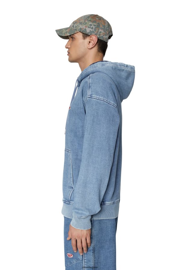 ch Diesel Hommes sweat à capuche en denim d-um-rib bleu clair 0R48H8150 vêtements