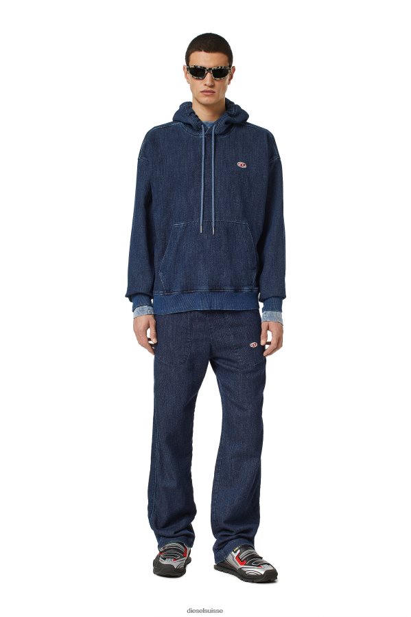 ch Diesel Hommes sweat à capuche en denim d-um-rib bleu foncé 0R48H8168 vêtements
