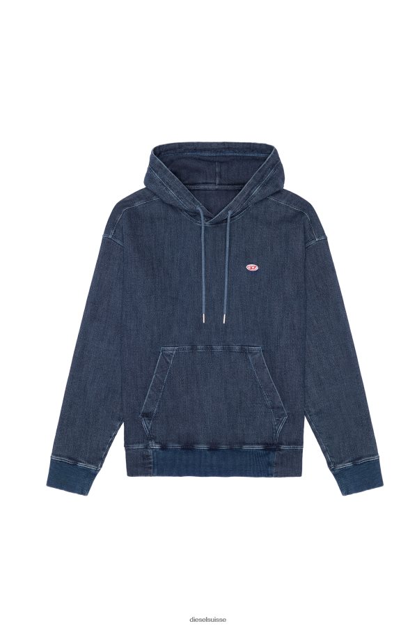 ch Diesel Hommes sweat à capuche en denim d-um-rib bleu foncé 0R48H8168 vêtements