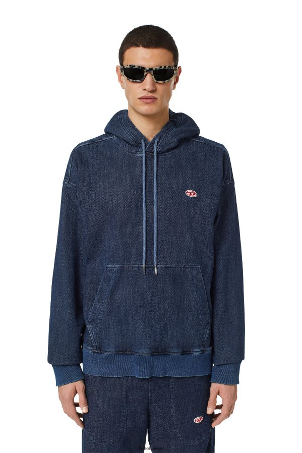 ch Diesel Hommes sweat à capuche en denim d-um-rib bleu foncé 0R48H8168 vêtements