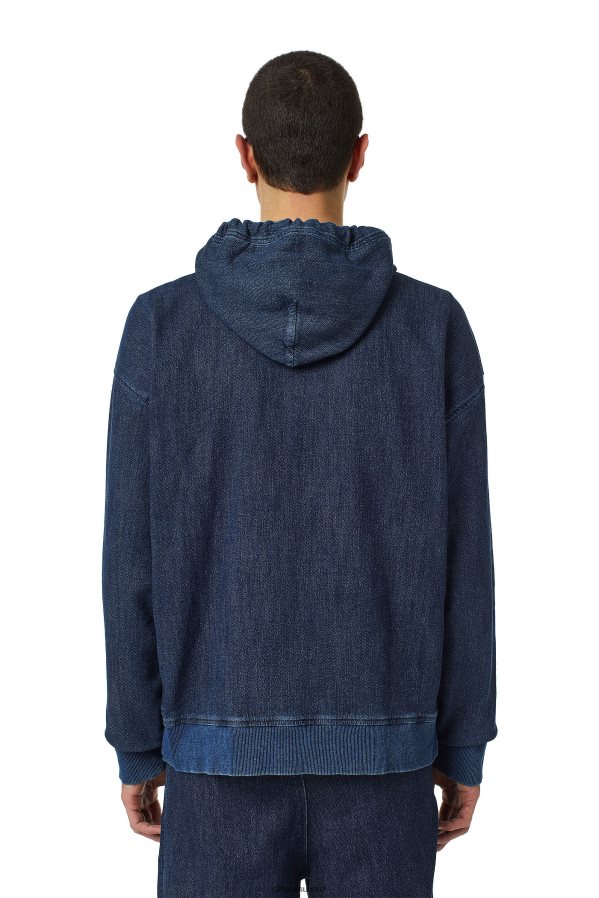ch Diesel Hommes sweat à capuche en denim d-um-rib bleu foncé 0R48H8168 vêtements