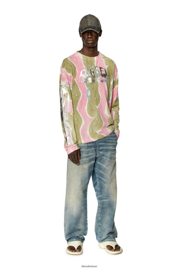 ch Diesel Hommes t-grue-ls-l4 rose/vert 0R48H8274 vêtements