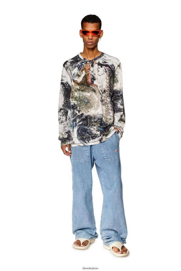 ch Diesel Hommes t-juser-l1 bleu blanc 0R48H8282 vêtements